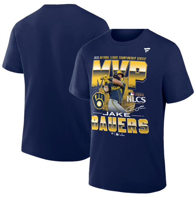 Men's Navy Milwaukee Brewers Jake Bauers 2026 National League Championship Series MVP T-Shirt